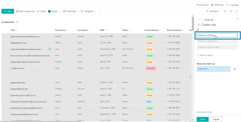 SharePoint-luettelon muotoilun esittely
