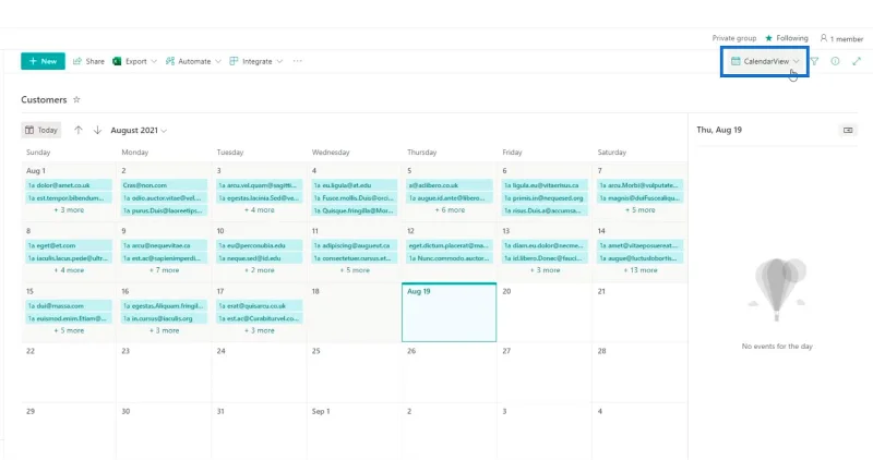 SharePoint-listekalendervisningen