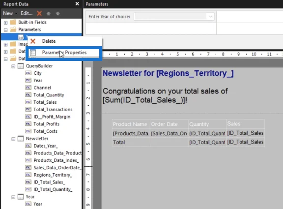 Sådan opretter du parametre i LuckyTemplates's Report Builder