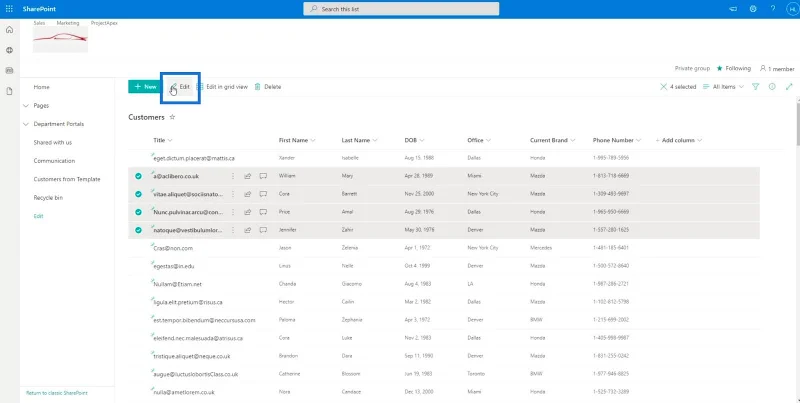SharePoint-listeelement: Redigering av enkelt og flere elementer