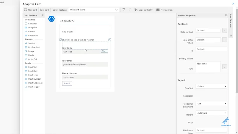 Adaptive kort i teams til at skabe genveje – Power Automate