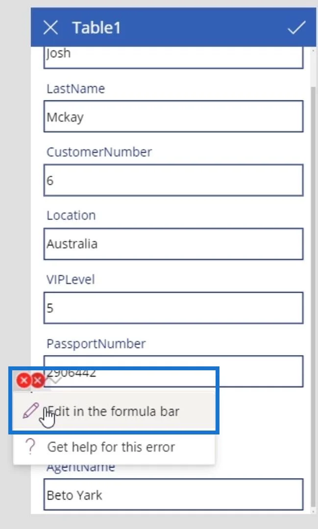 PowerApps-näyttö: muokkaaminen ja päivittäminen