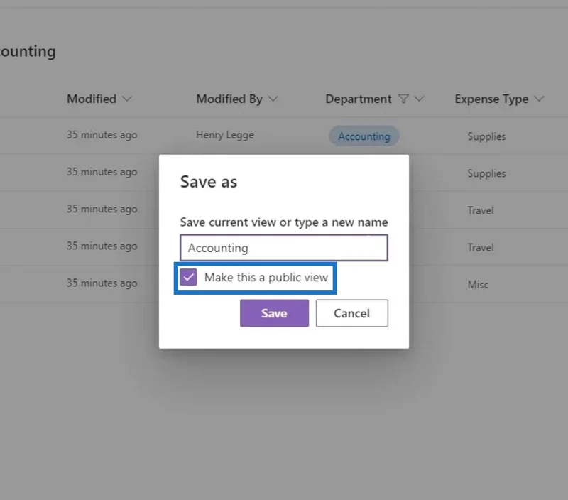 MS SharePoint-visninger |  Opprette og lagre