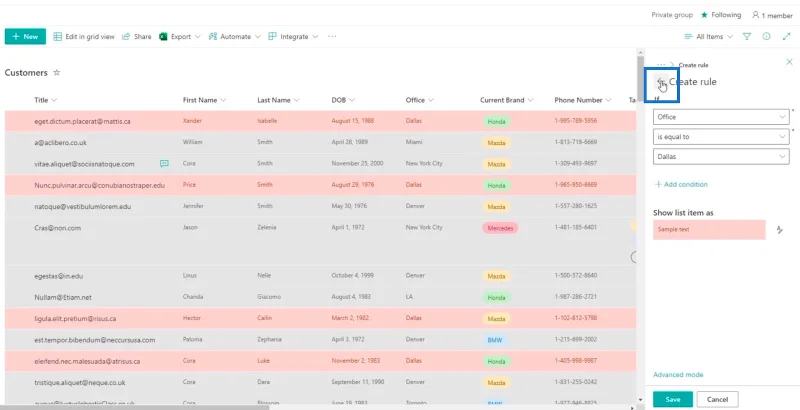 SharePoint-luettelon muotoilun esittely