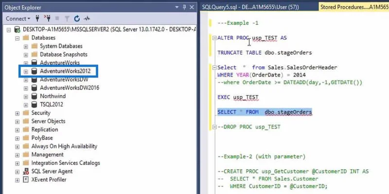 Tallennetut menettelyt SQL:ssä |  Yleiskatsaus