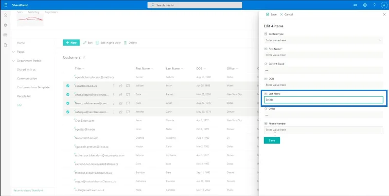 SharePoint-listeelement: Redigering av enkelt og flere elementer