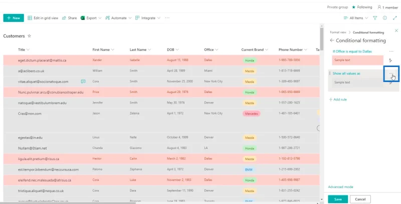 SharePoint-luettelon muotoilun esittely