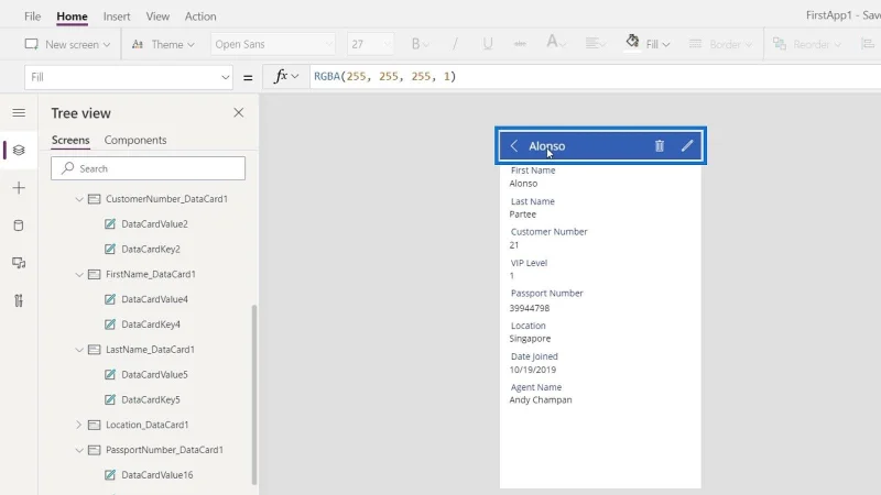 PowerApps-datakort og eiendomstildeling