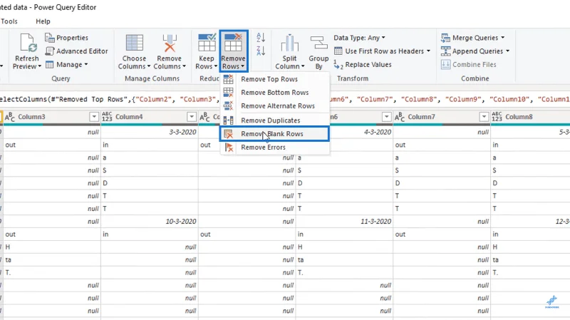Forvandling af kalendertypelayout til tabelformat i LuckyTemplates ved hjælp af Query Editor