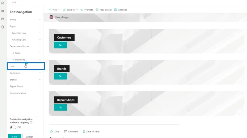 Tilføjelse af SharePoint List Navigation