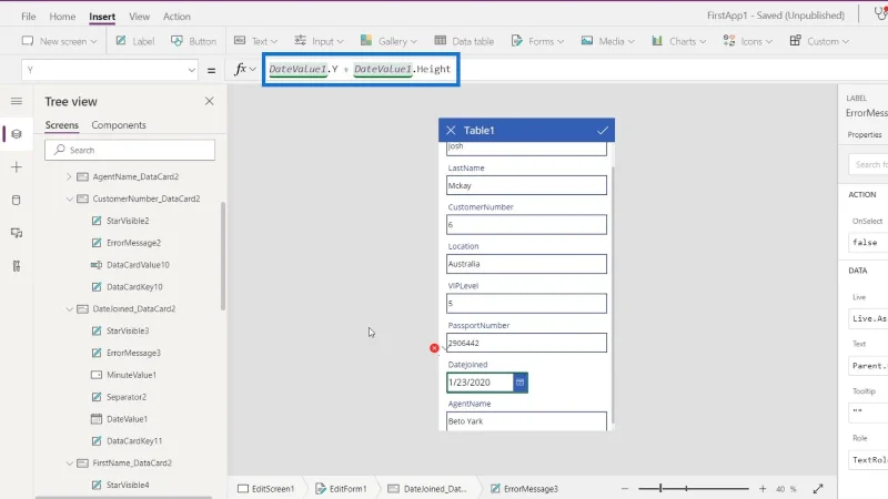 PowerApps-näyttö: muokkaaminen ja päivittäminen