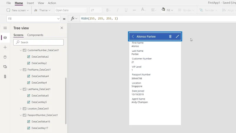PowerApps-datakort og eiendomstildeling