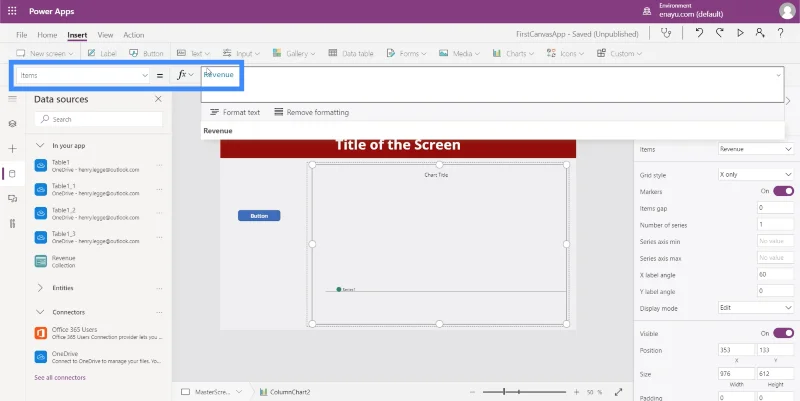 PowerApps-diagrammer, grafer og dynamiske bilder