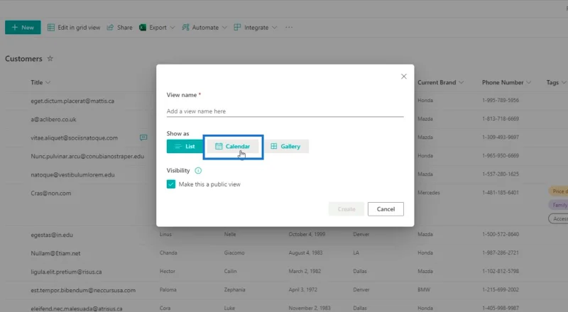 SharePoint-listekalendervisningen