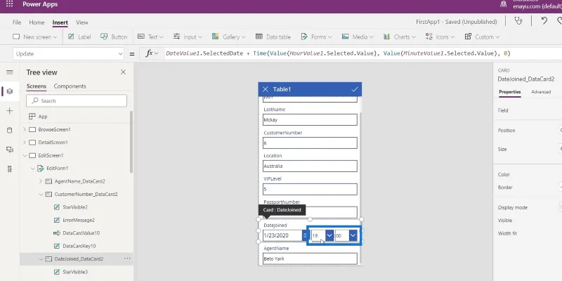 PowerApps-näyttö: muokkaaminen ja päivittäminen