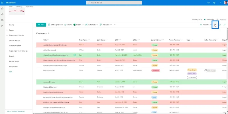 SharePoint-luettelon muotoilun esittely
