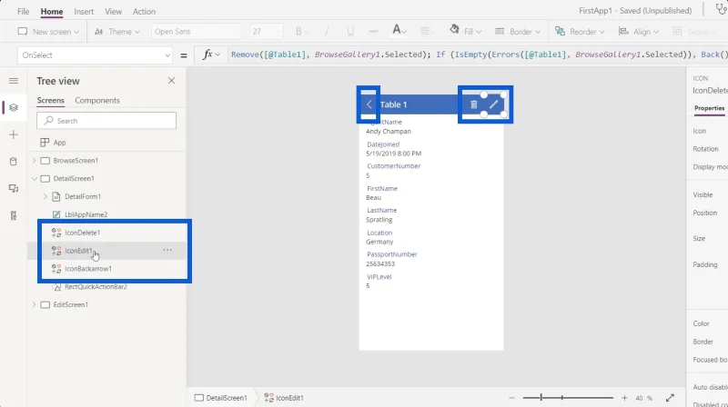 Power Apps -lomakkeet ja tietokortit yksityiskohdassa