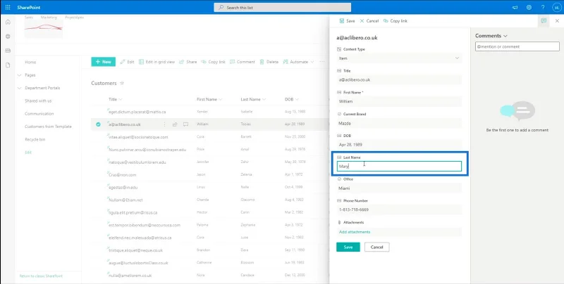 SharePoint-listeelement: Redigering av enkelt og flere elementer