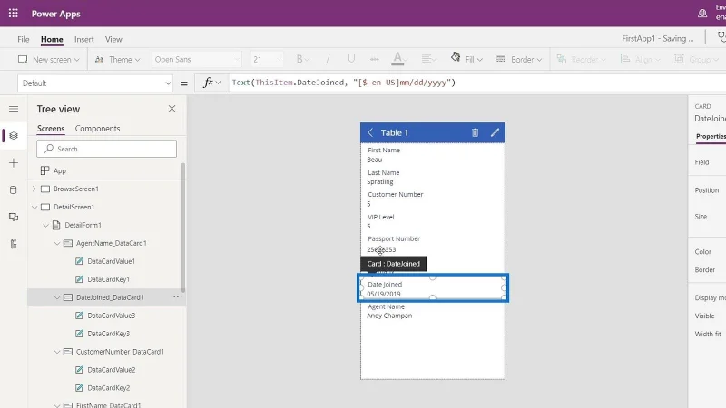 PowerApps-datakort og eiendomstildeling