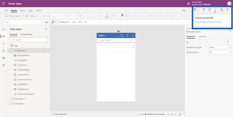 Power Apps Basics: Udviklingsmiljø og kørsel af din app