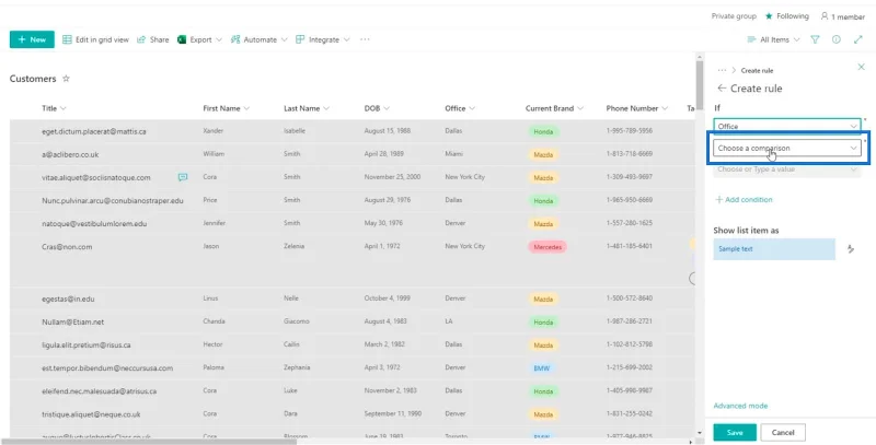 SharePoint-luettelon muotoilun esittely