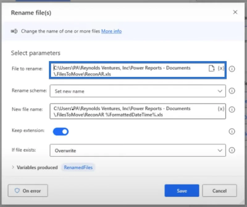 Lisää päivämäärä tiedostonimeen Power Automate Desktopissa