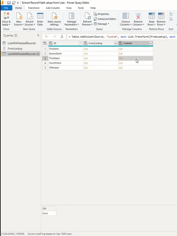 Selvstudium til Power Query Editor: Udtræk postfeltværdier fra lister