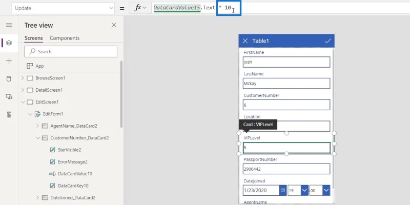 PowerApps-näyttö: muokkaaminen ja päivittäminen
