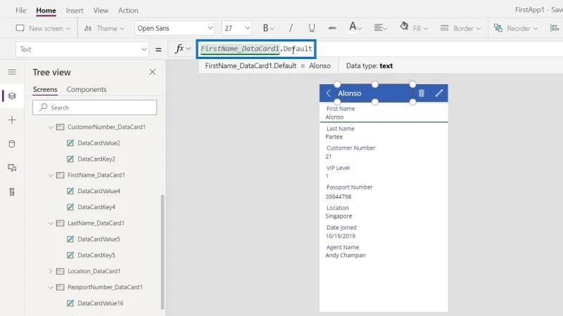 PowerApps-datakort og eiendomstildeling