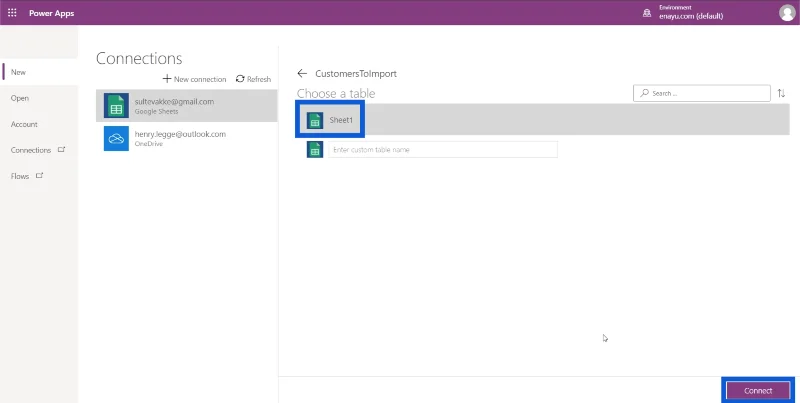 Power Apps-miljøoppsett: Koble til OneDrive og Google Drive
