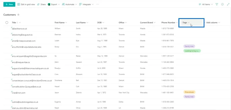 Legger til SharePoint-valgfelt i en liste