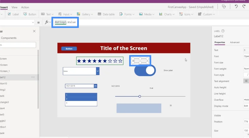 Bemeneti elemek és használatuk a Power Apps-ben