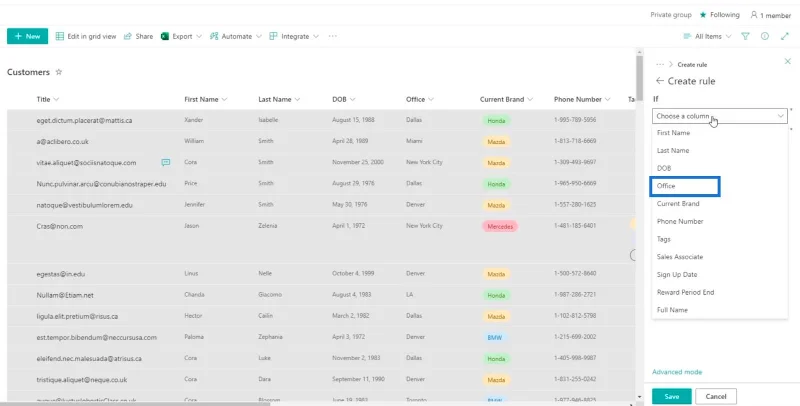 SharePoint-luettelon muotoilun esittely