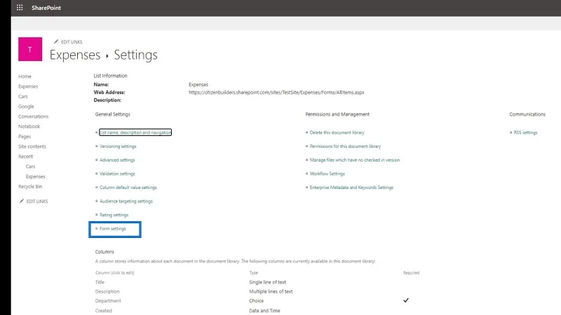 Innstillinger for SharePoint-nettstedbibliotek |  Et overblikk