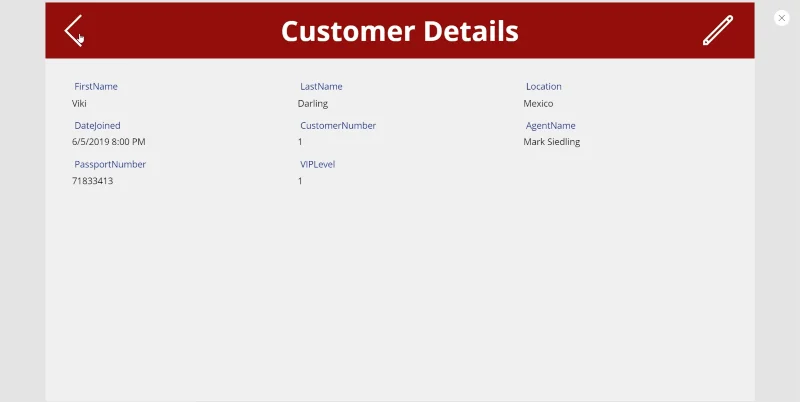 MS Power Appsin yksityiskohtainen näyttö ja lomakenäyttö