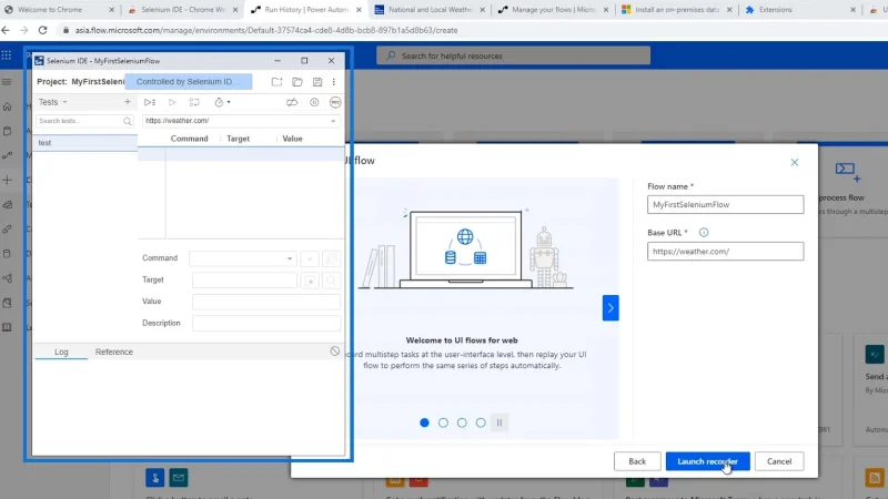 Selenium IDE Power Automate -käyttöliittymässä