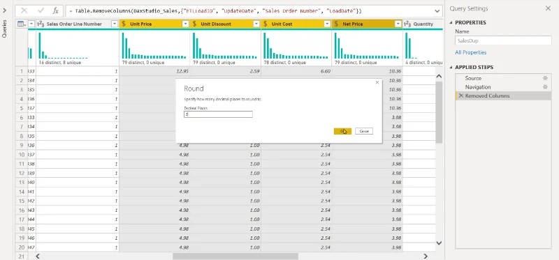 Power Query -optimointi: desimaalilukujen vähentäminen
