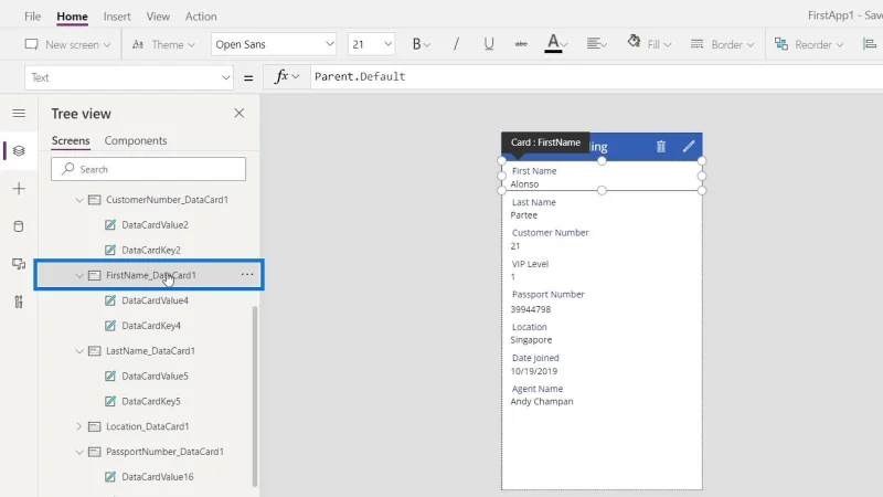 PowerApps-datakort og eiendomstildeling
