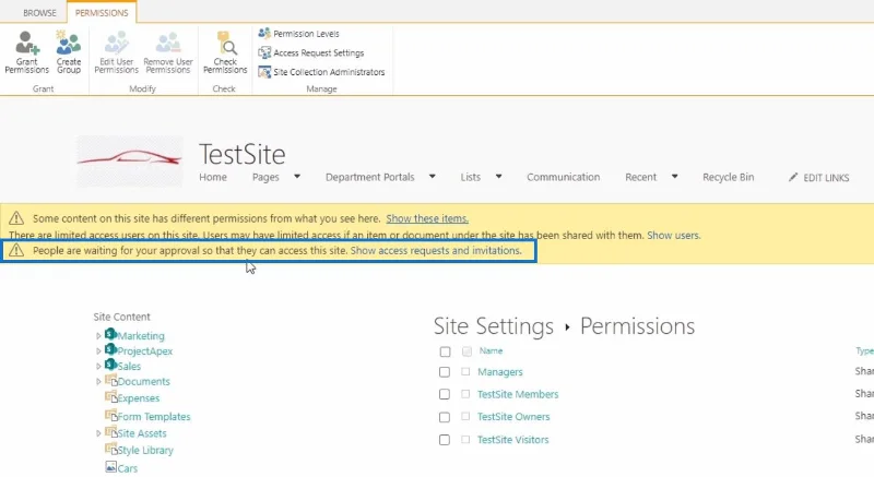 SharePoint-sivuston käyttöoikeuspyynnön mukauttaminen
