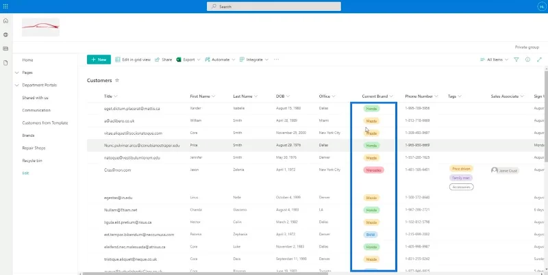 SharePoint-luettelon muotoilun esittely
