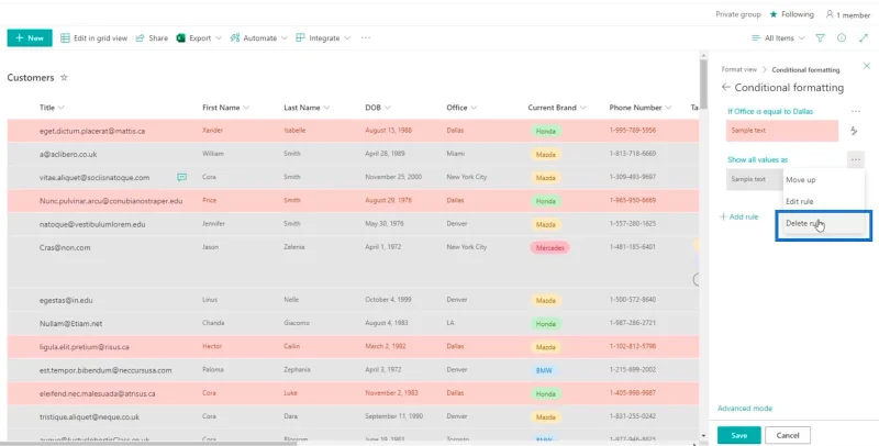 SharePoint-luettelon muotoilun esittely