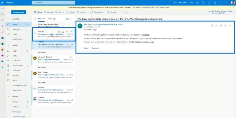 SharePoint List Alerts Opsætning