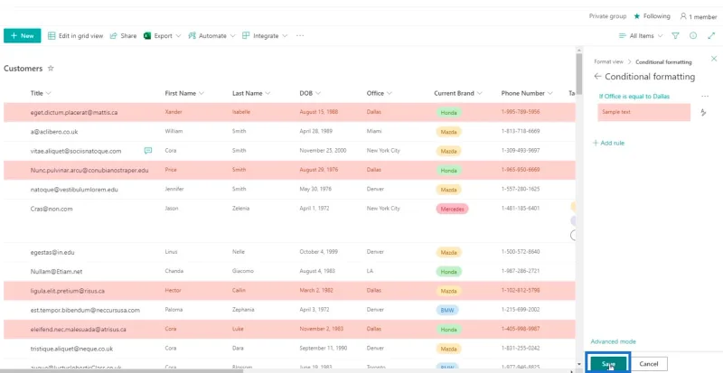 SharePoint-luettelon muotoilun esittely