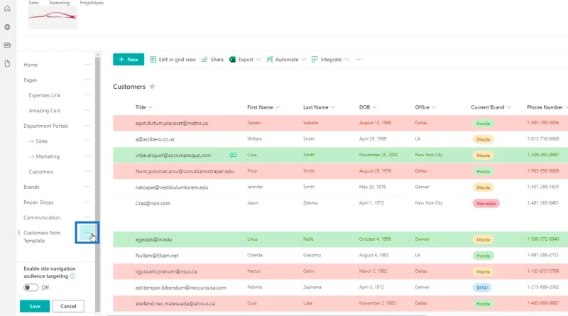 Tilføjelse af SharePoint List Navigation