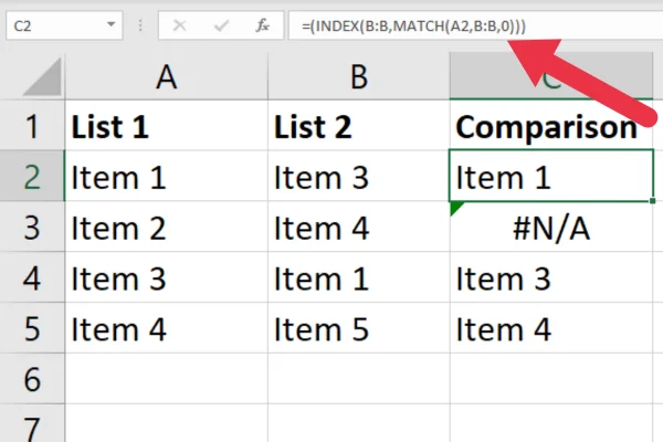 Hvordan sammenligne to kolonner i Excel ved hjelp av VLOOKUP