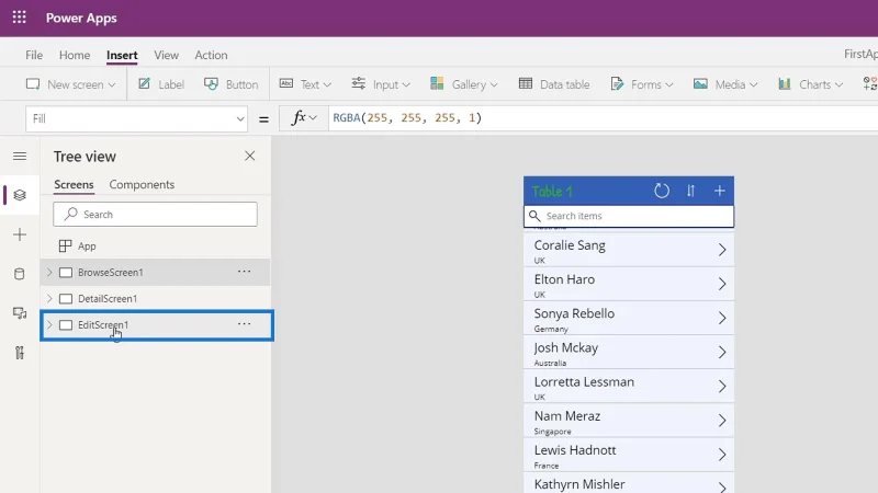 PowerApps-näyttö: muokkaaminen ja päivittäminen