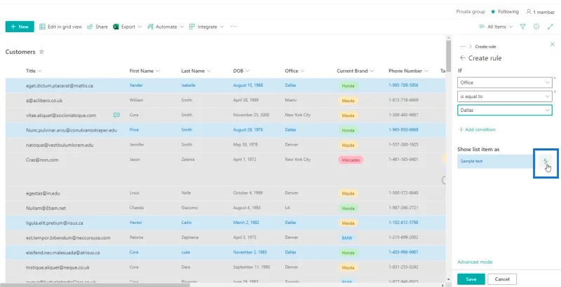 SharePoint-luettelon muotoilun esittely