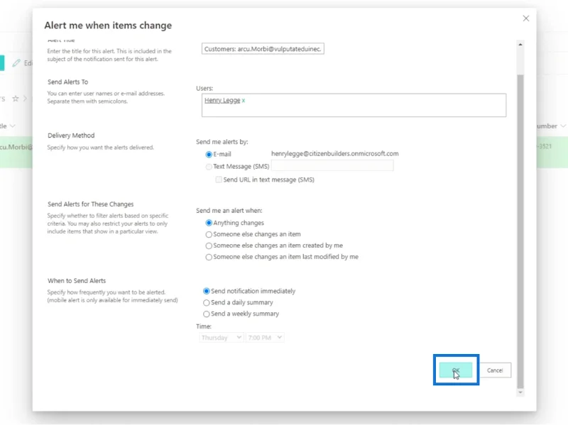 SharePoint List Alerts Opsætning