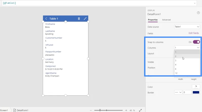 Power Apps -lomakkeet ja tietokortit yksityiskohdassa