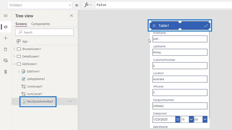PowerApps-näyttö: muokkaaminen ja päivittäminen